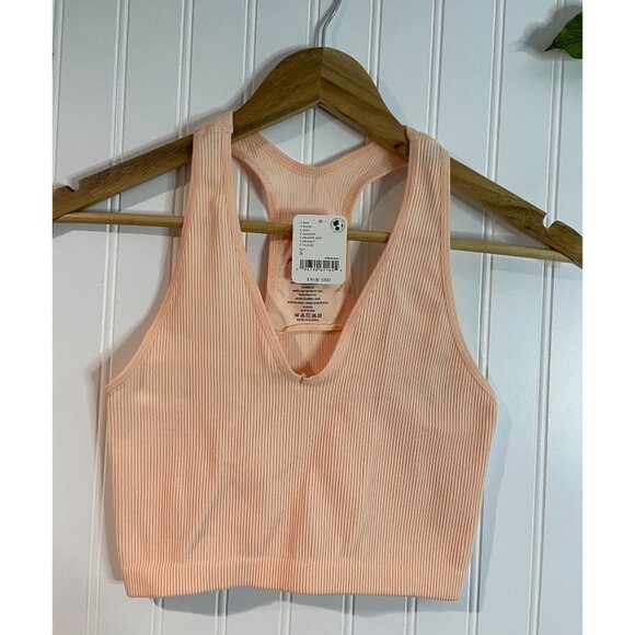 Free People Movement Peach Ribbed Racerback Crop Top S - Picture 4 of 13